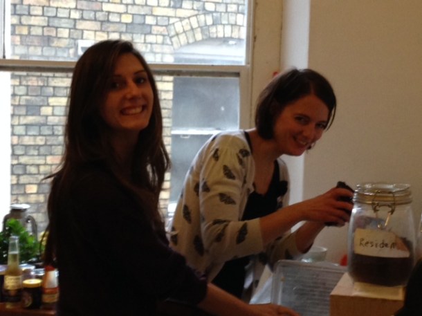 Sylvia and Nicki cleaning the kitchen